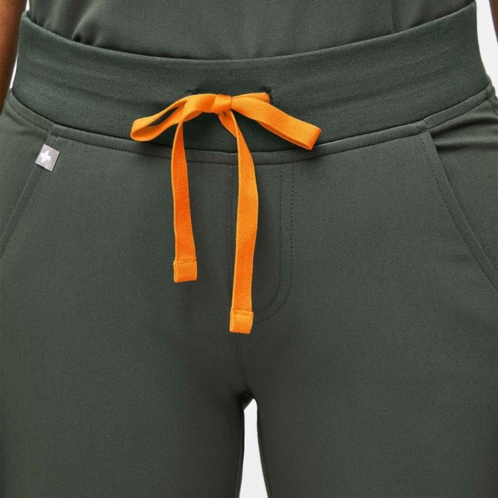 Figs Dark Green Joggers with Orange Tie